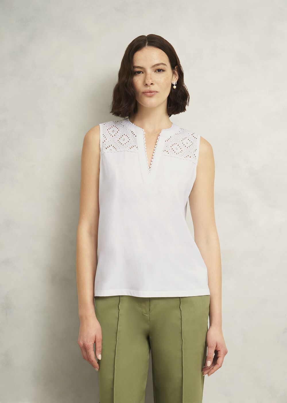 Suzanna Cotton Broderie Top, Hobbs White, hi-res