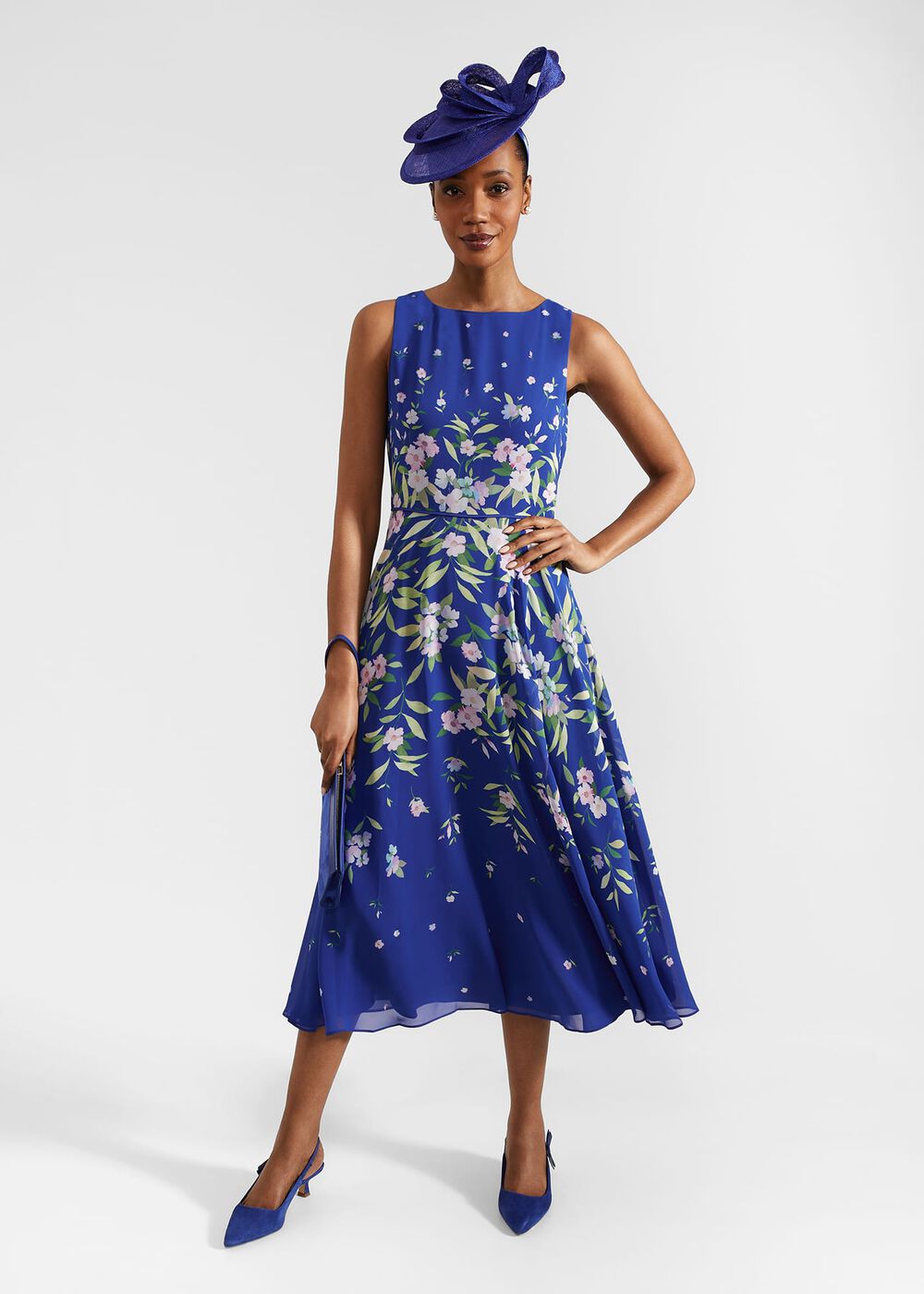 Carly Floral Midi Dress, Blue Multi, hi-res
