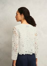 Ivory Syon Floral Cotton Crochet Knitted Jacket, Ivory, hi-res