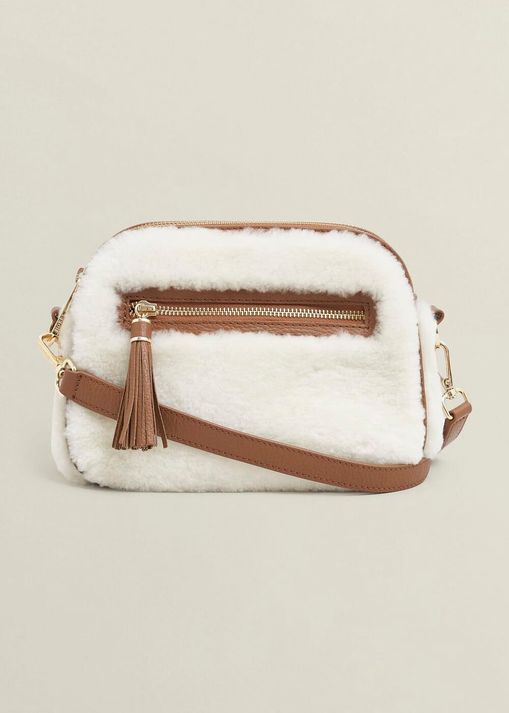 Carlton Shearling Crossbody Bag, Tan, hi-res