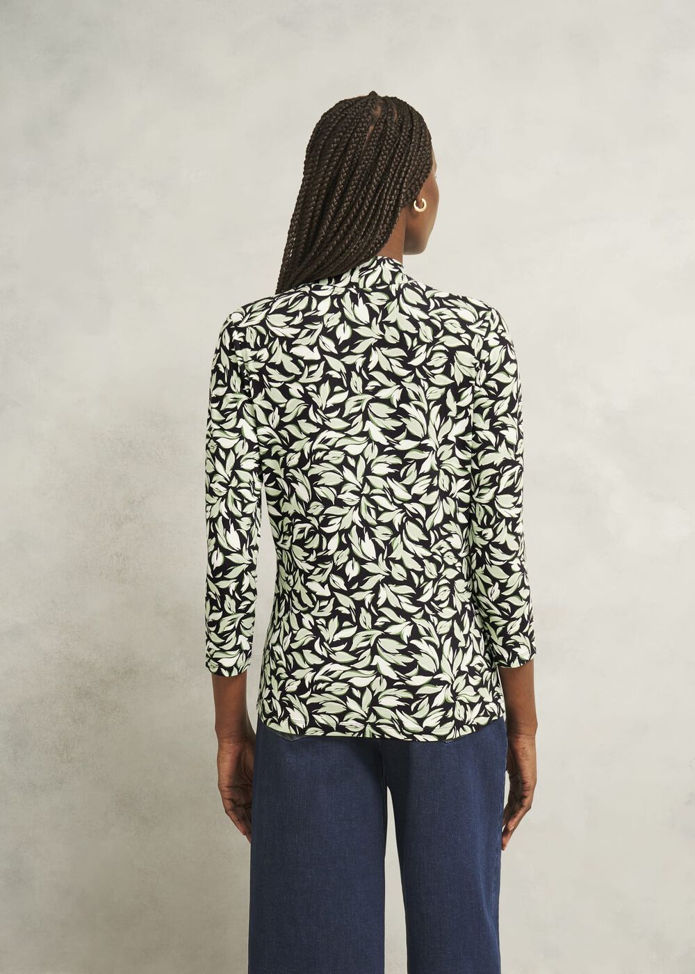 Aimee Printed Top, Navy Green, hi-res