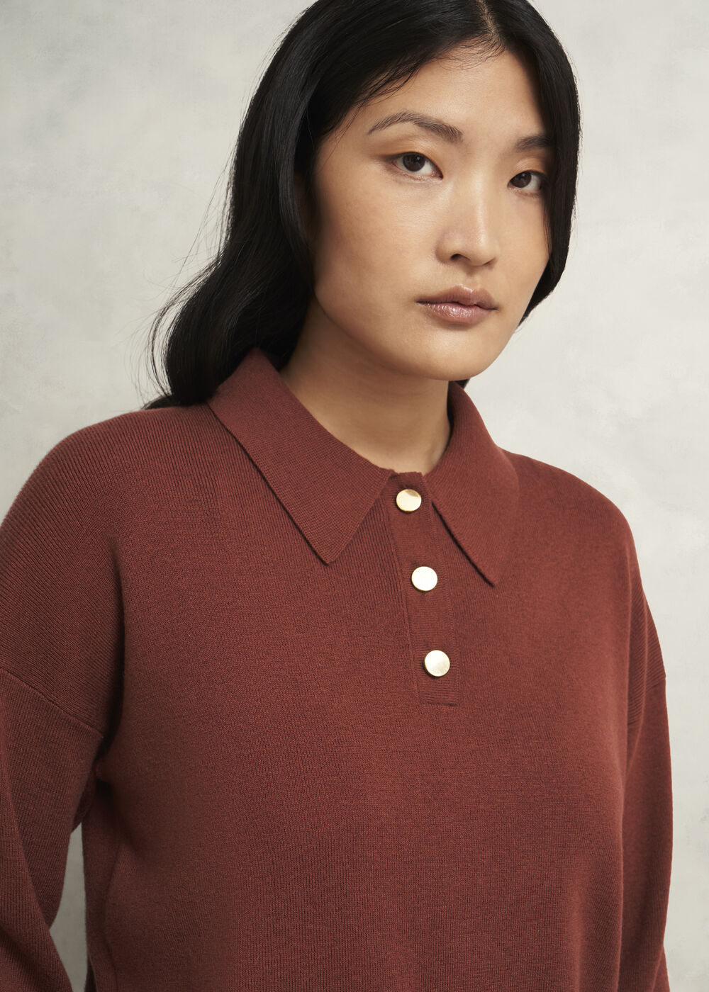 Connie Polo Sweater, Cinnamon Brown, hi-res