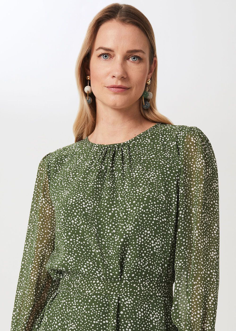 Frances Spot Belted Dress, Fern Green, hi-res