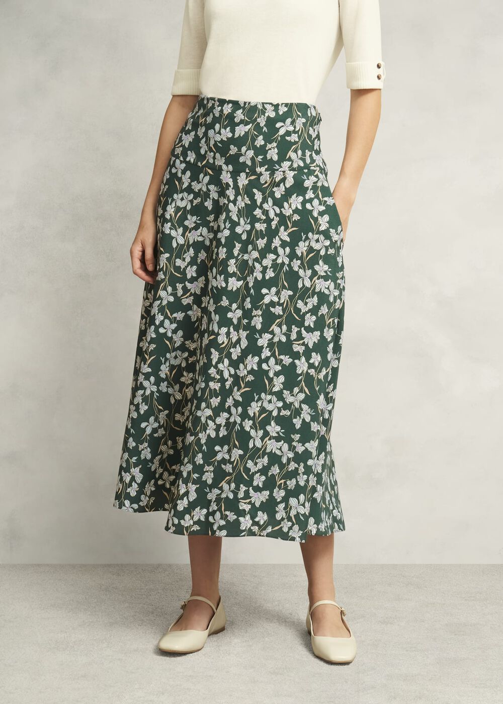 Dark Green Floral Kiara Midi Skirt, Green Multi, hi-res