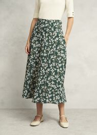 Dark Green Floral Kiara Midi Skirt, Green Multi, hi-res