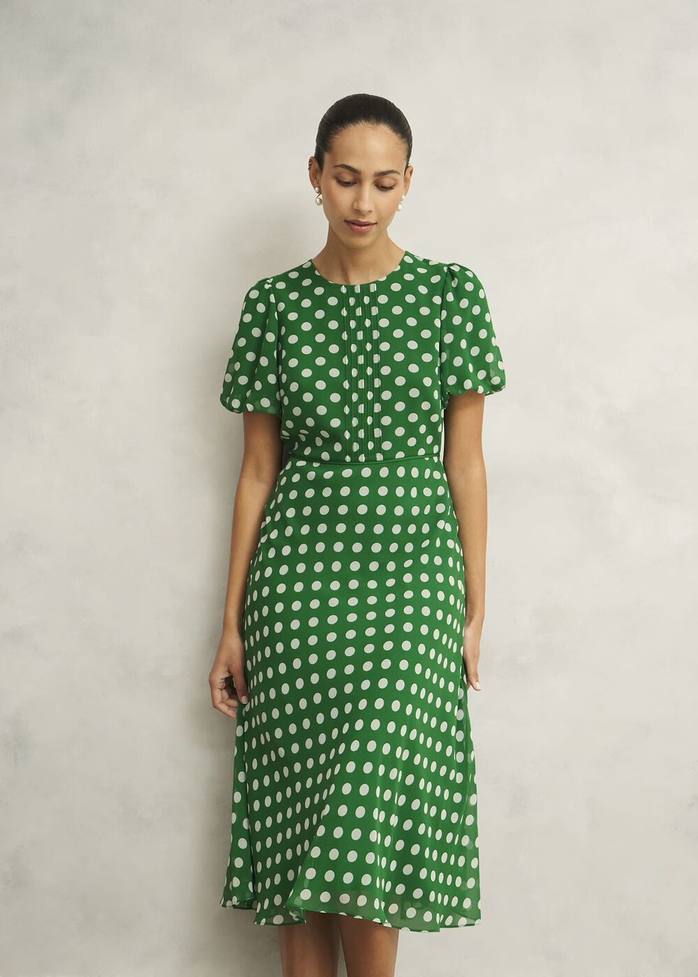 Petite Dorothy Spot Dress, Green Ivory, hi-res
