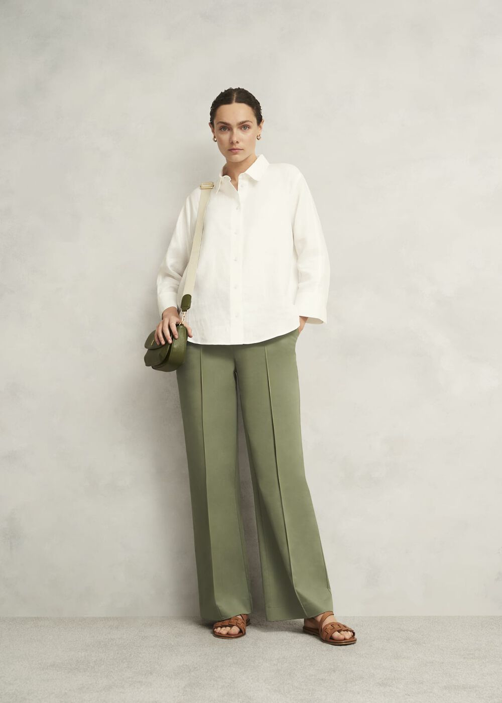 Dark Sage Green Kayley Cotton Trousers, Dark Sage, hi-res