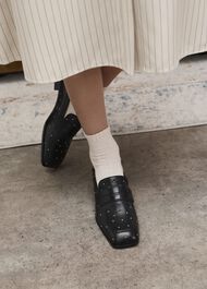Natalie Leather Studded Loafers, Black, hi-res