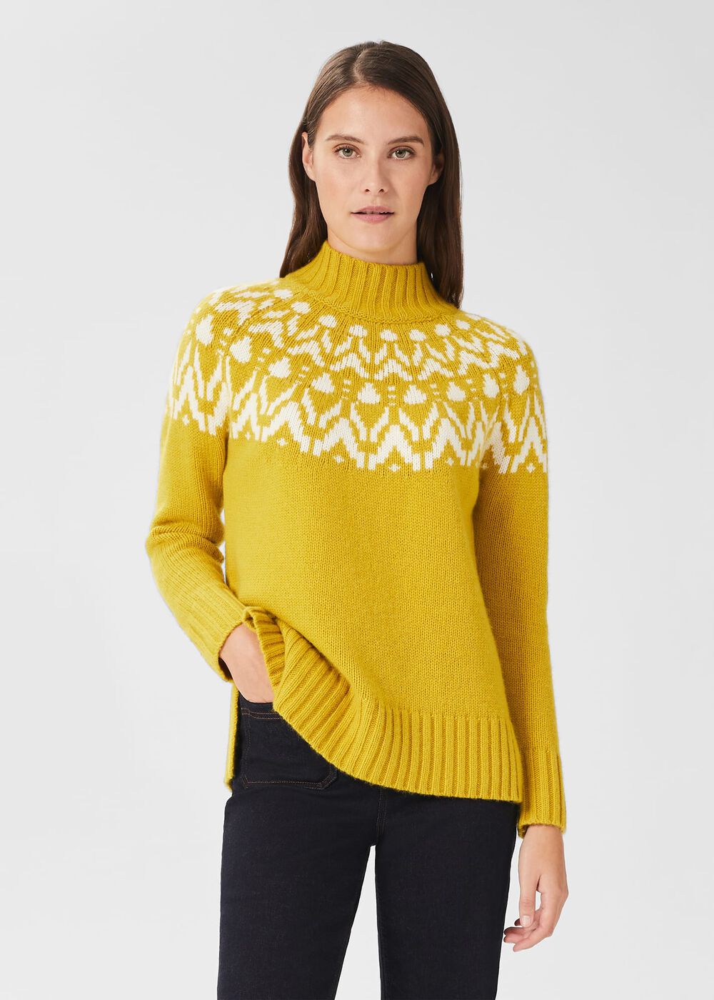 Meredith Fairisle Jumper with Alpaca, Lemon Yellow, hi-res