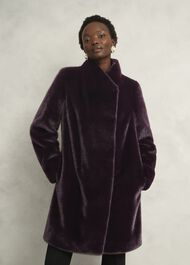 Tarini Faux Fur Coat, Wine, hi-res