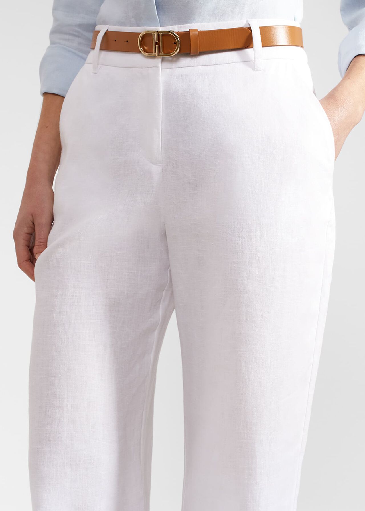Petite Lynn Linen Pants, White, hi-res