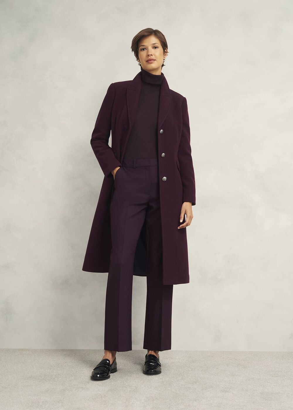 Edwina Wool Blend Coat, Wine, hi-res
