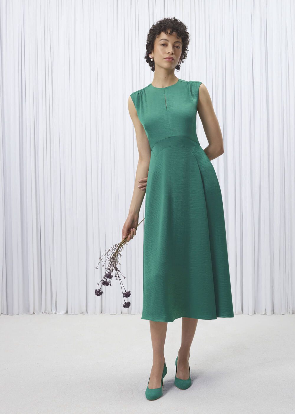 Isobel Satin Midi Dress, Amethyst Green, hi-res