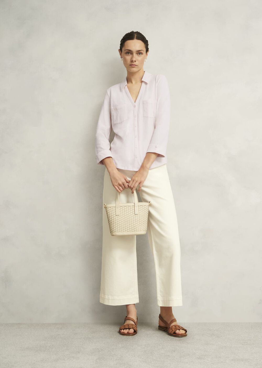 Pink Zariah Cotton Slub 3/4 Sleeve Shirt, Pale Pink, hi-res