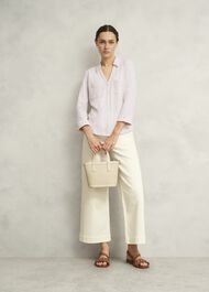 Pink Zariah Cotton Slub 3/4 Sleeve Shirt, Pale Pink, hi-res