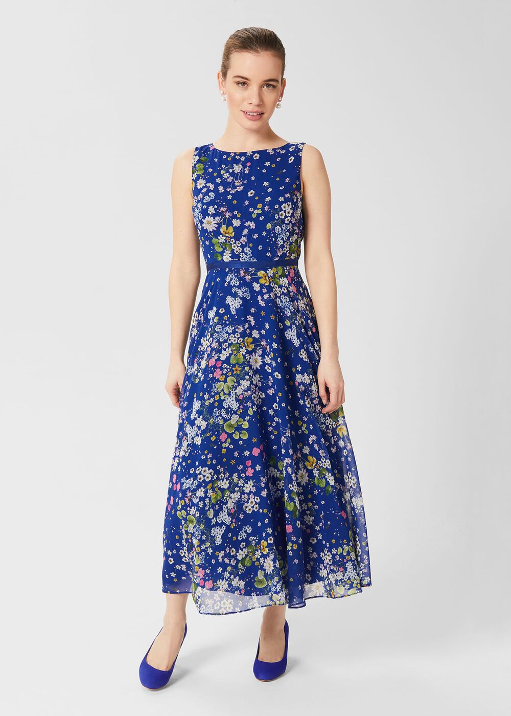 Petite Carly Floral Midi Dress, Cobalt Multi, hi-res