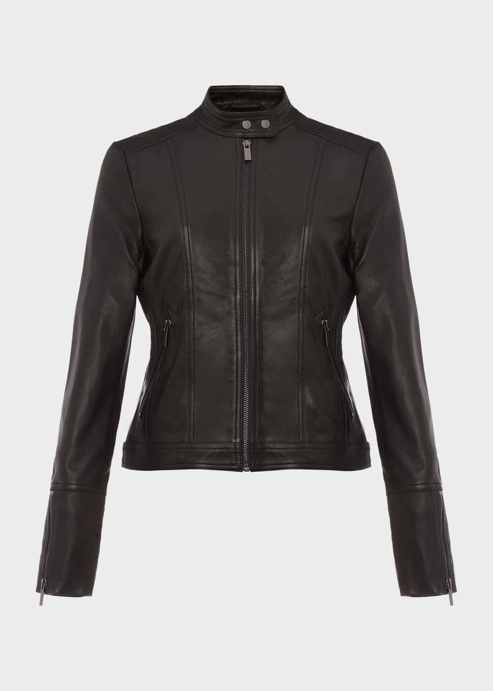 Fran Leather Jacket, Black, hi-res