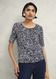 Jacqueline Print Top, Navy Ivory, hi-res