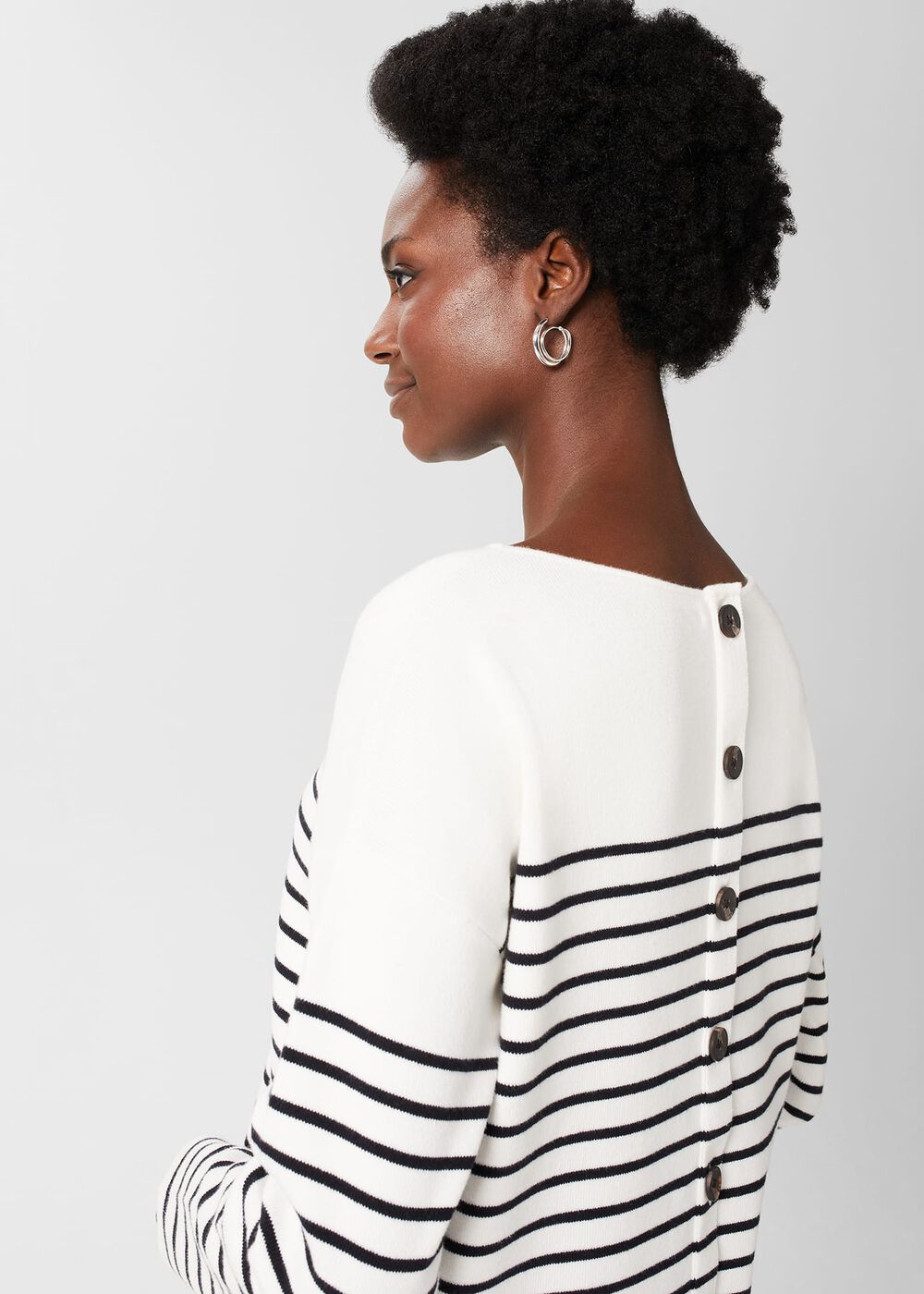 Petra Cotton Striped Sweater, Ivory Navy, hi-res
