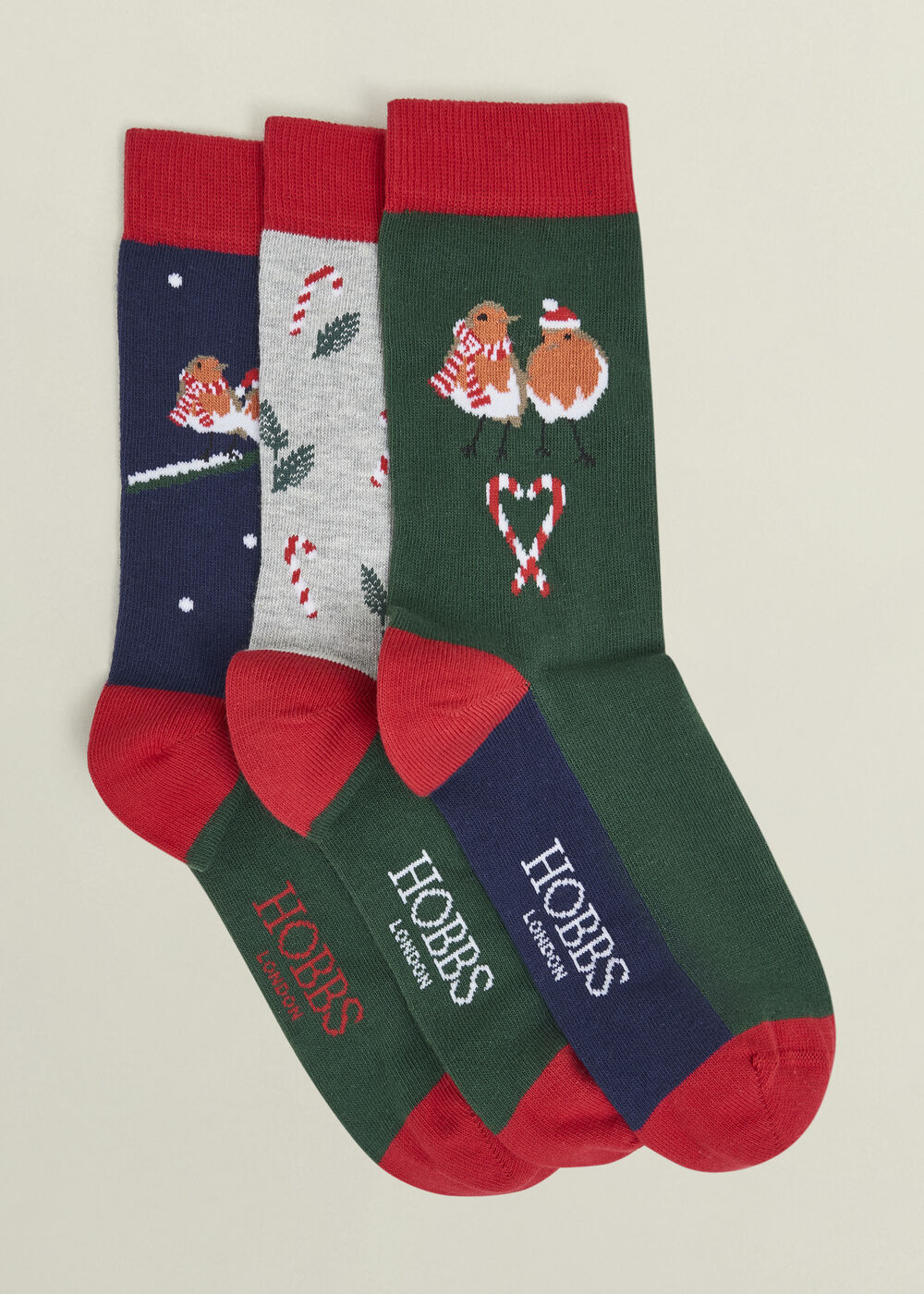 Festive Robin Sock Set, Red Multi, hi-res