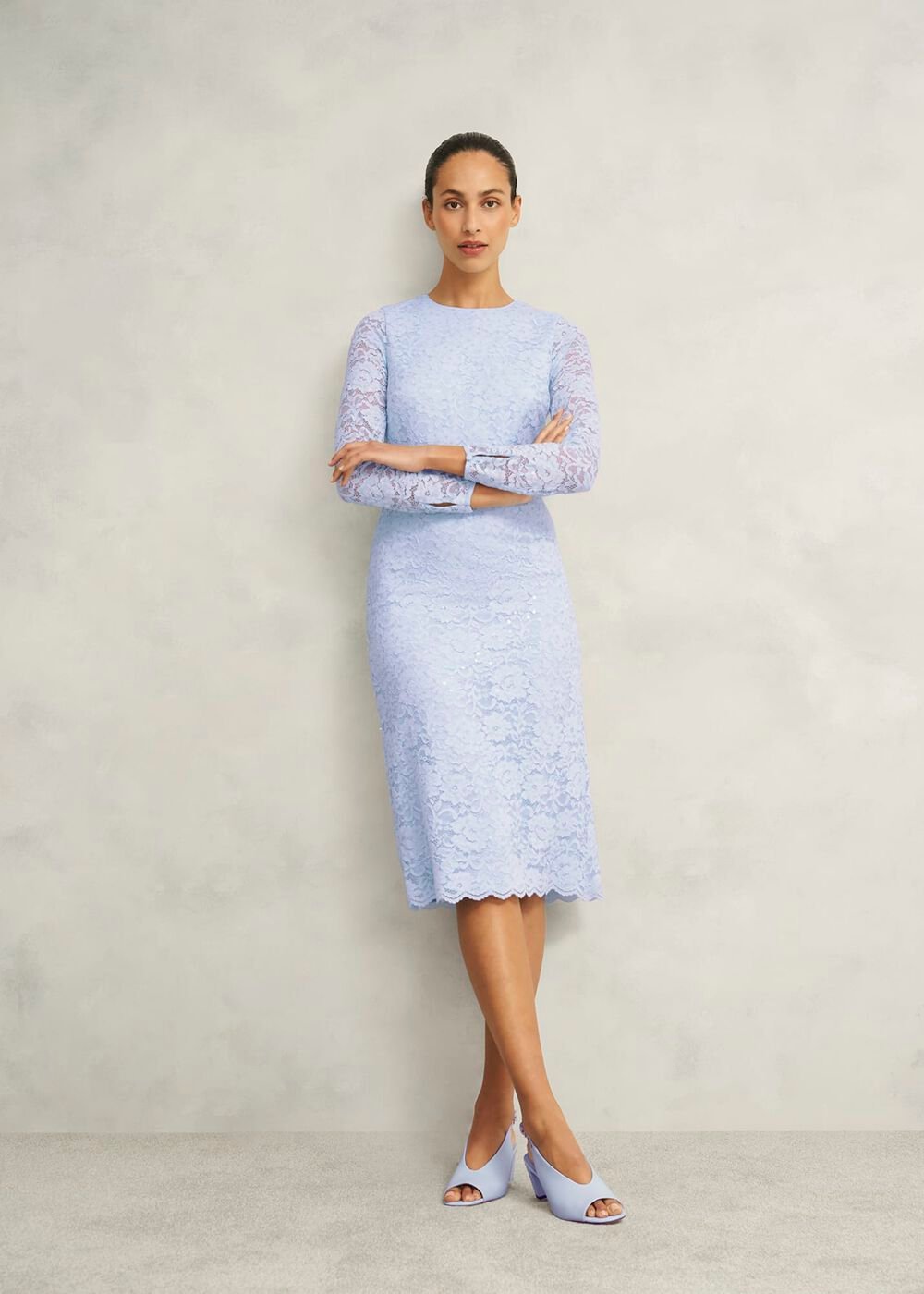 Petite Ottilie Lace Sequin Dress, Pale Blue, hi-res
