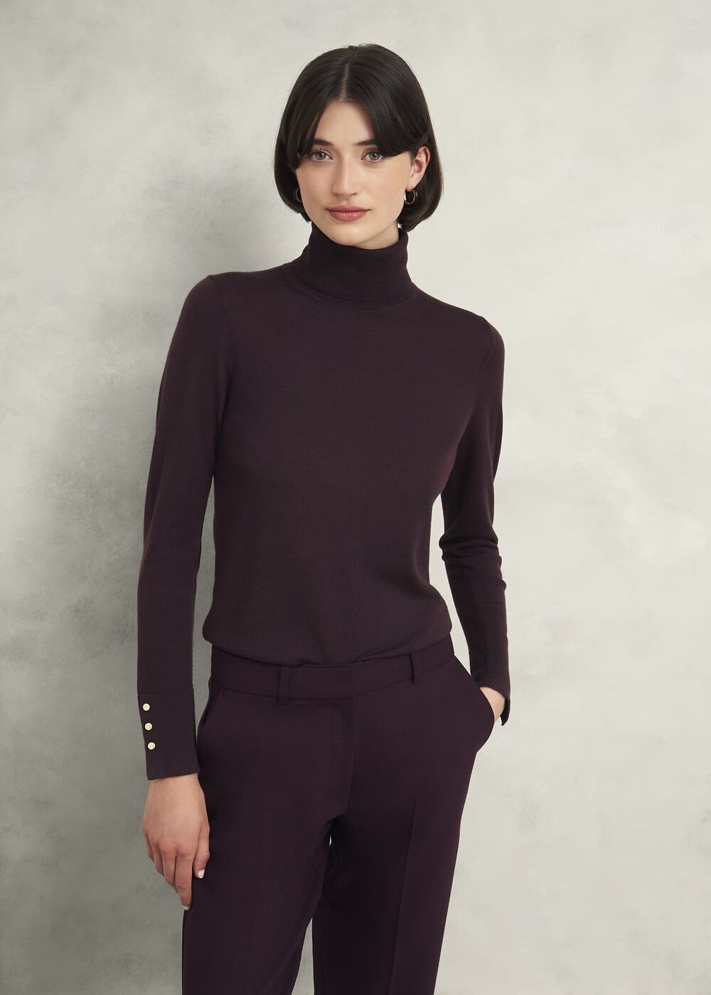 Lara Merino Wool Roll Neck Sweater, Malbec, hi-res