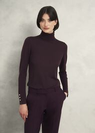 Lara Merino Wool Roll Neck Jumper, Malbec, hi-res