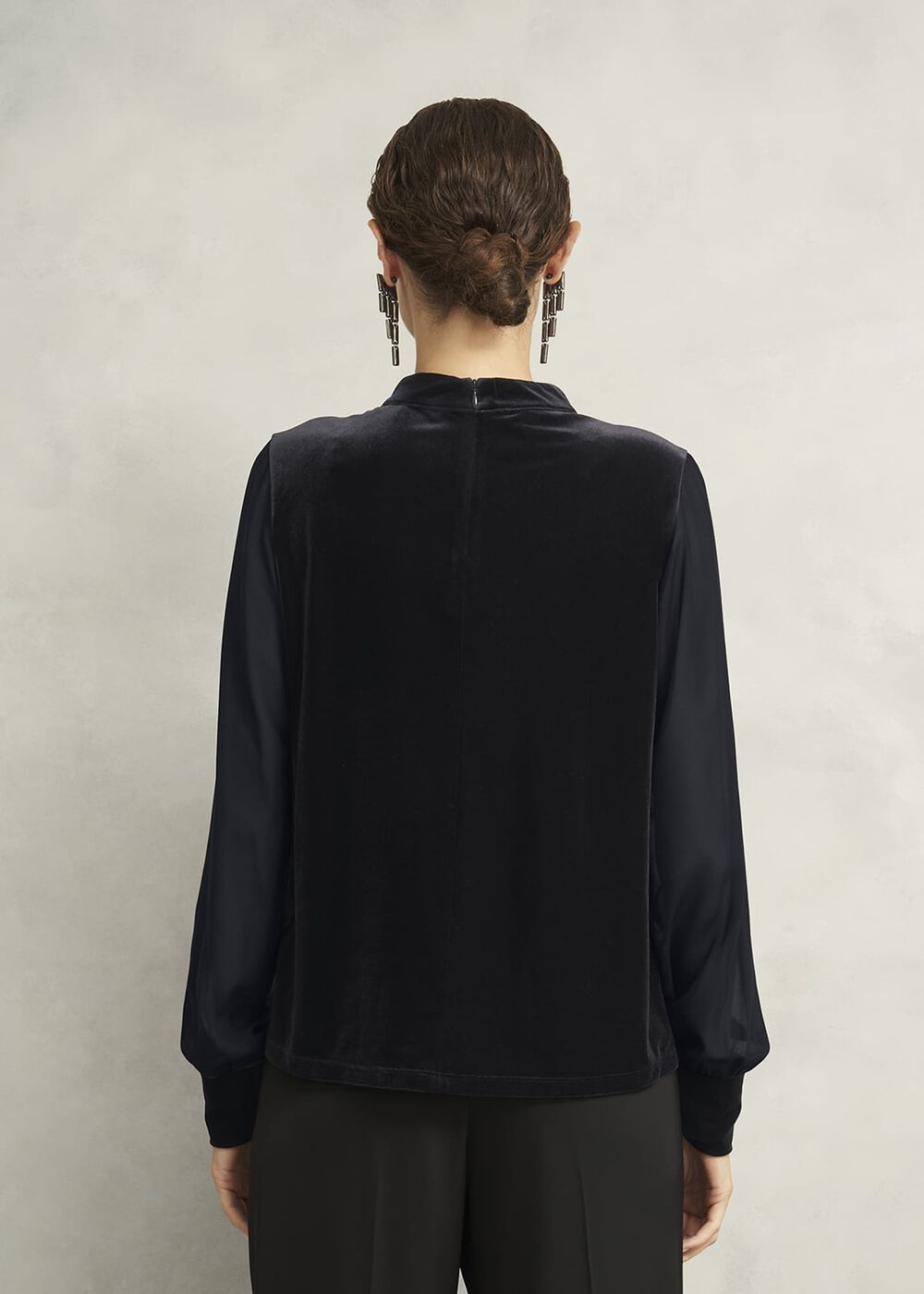Lorelai High Neck Sheer Sleeve Top, Black, hi-res