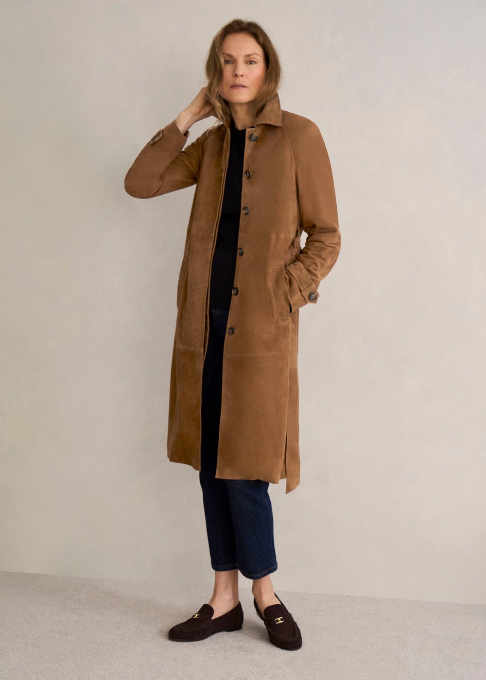 Oakley Suede Trench Coat, Tan, hi-res