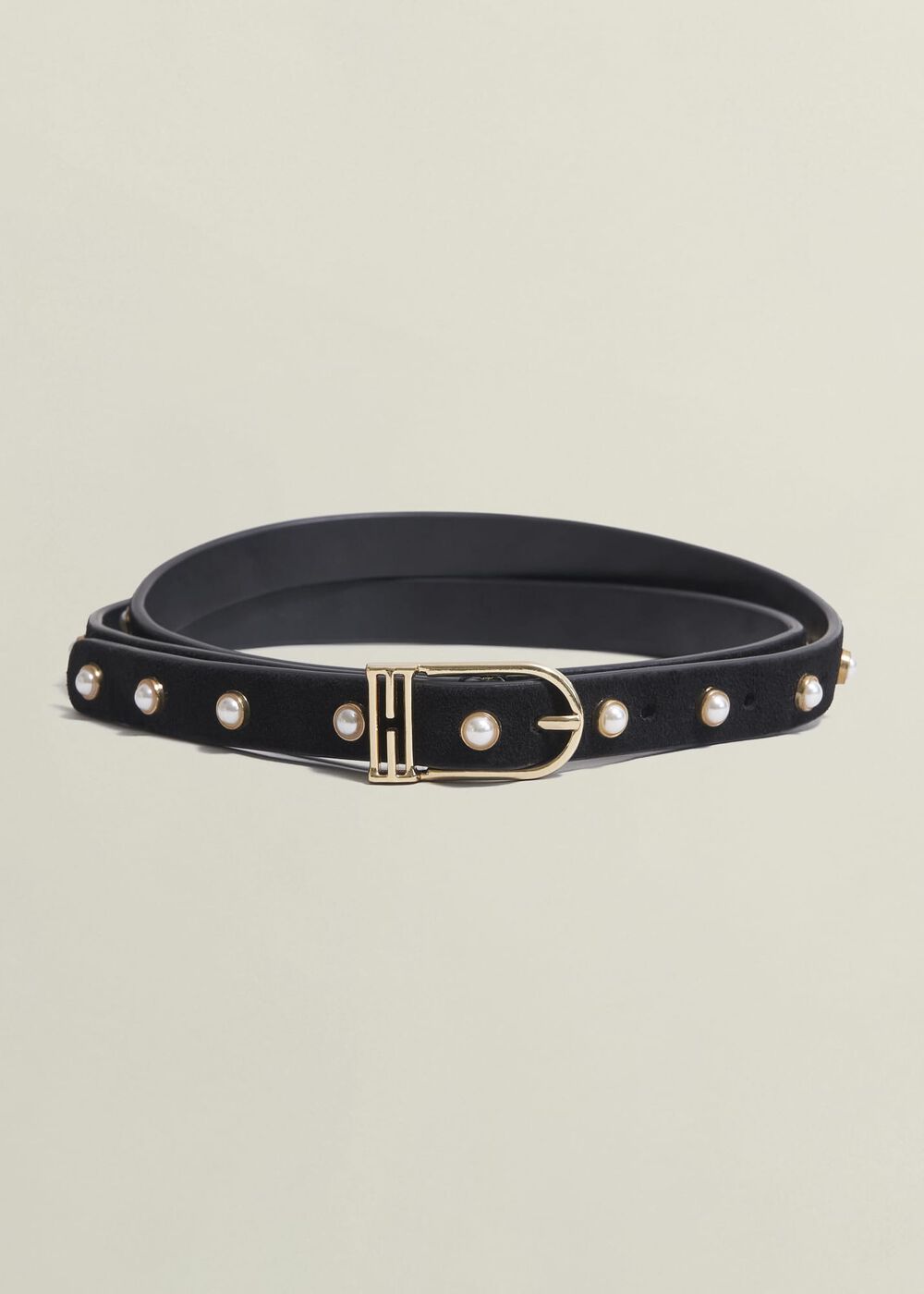 Frederica Pearl Embelished Belt, Black, hi-res
