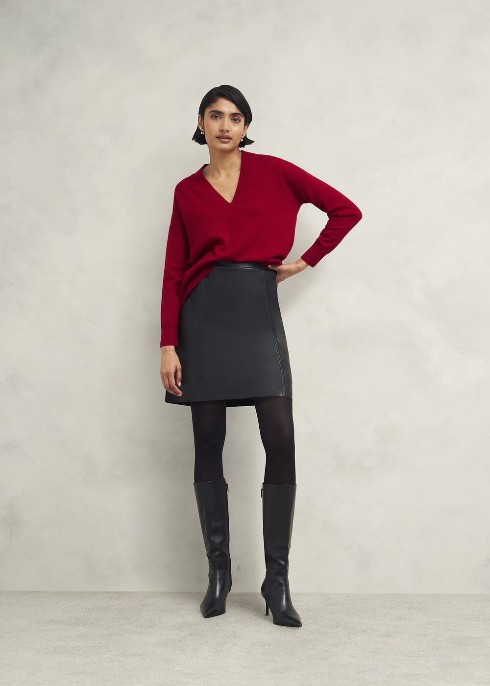 Lettie V Neck Sweater With Cashmere, Pomegranate Red, hi-res