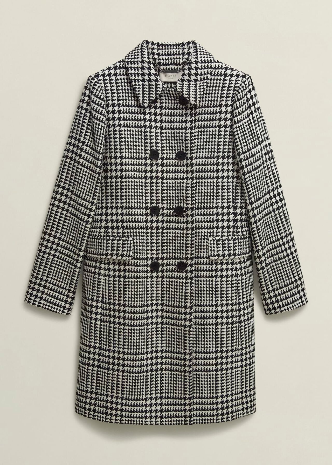 Yvette Wool Blend Check Coat, Black Ivory, hi-res