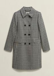 Yvette Wool Blend Check Coat, Black Ivory, hi-res