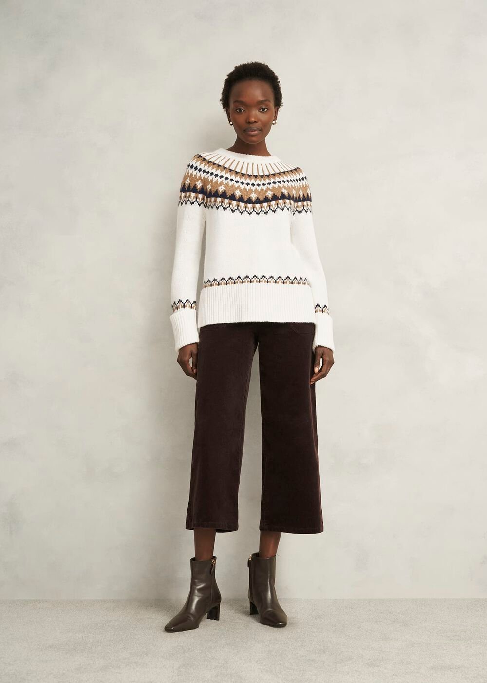 Anya Fairisle Chunky Crew Sweater, Ivory Camel, hi-res