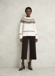 Anya Fairisle Chunky Crew Sweater, Ivory Camel, hi-res
