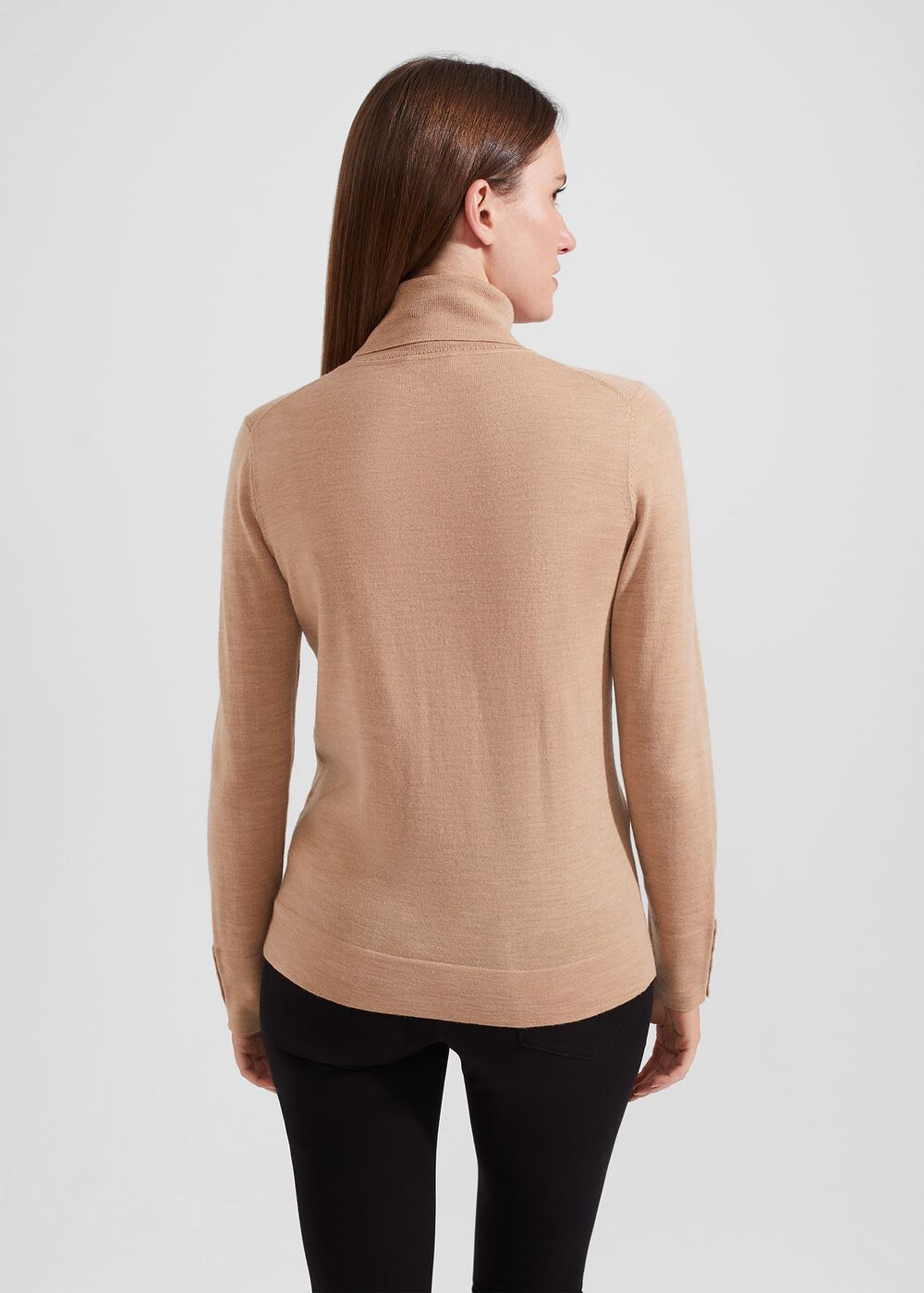 Lara Merino Wool Roll Neck Sweater, Camel, hi-res