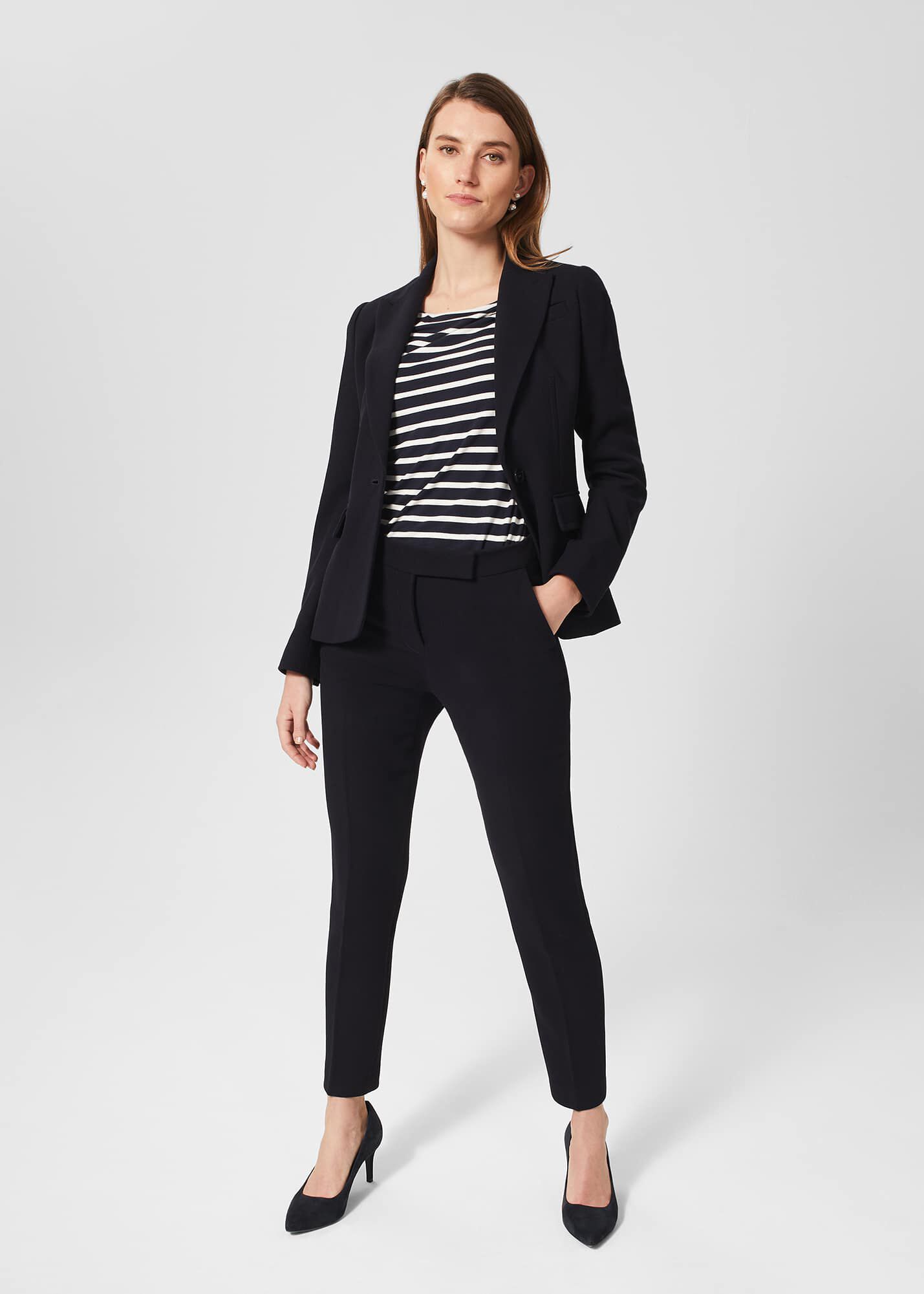 Womens Suit 2piece Navy Blue Striped Business Slim Fit Jacket Office Work  Wear Blazer  Trousers Pants For Female Спортивный К  Pant Suits   AliExpress