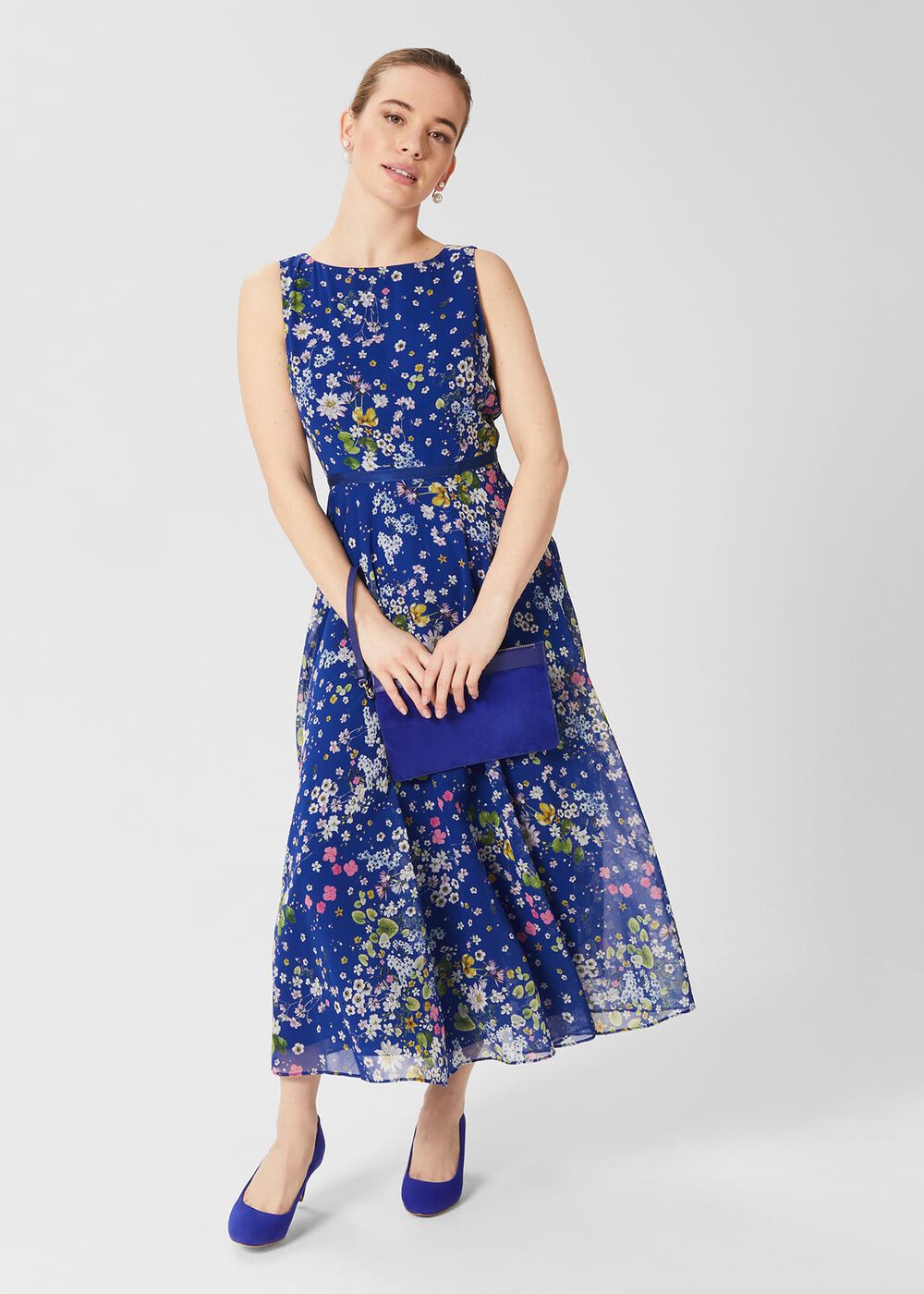 Petite Carly Floral Midi Dress, Cobalt Multi, hi-res