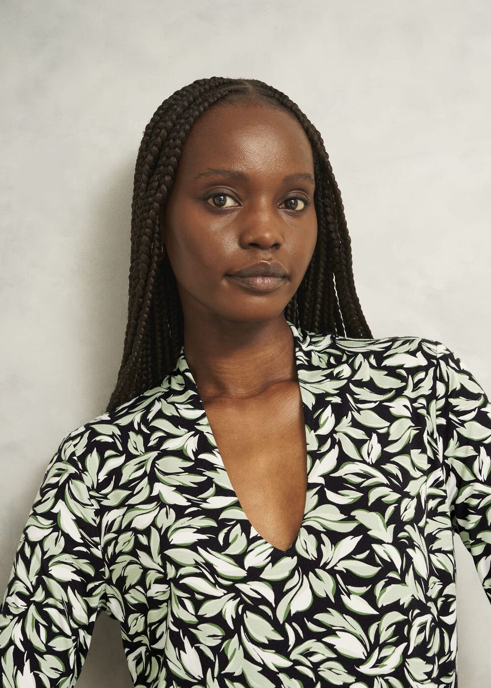 Aimee Printed Top, Navy Green, hi-res