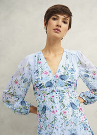 Caversham Floral Silk Dress, Blue Multi, hi-res