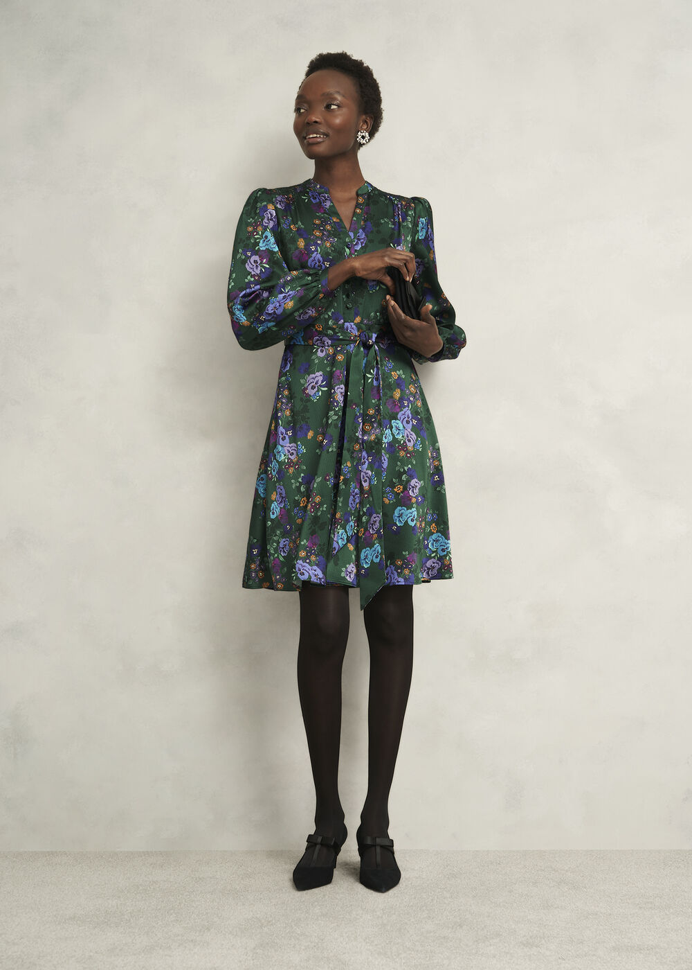 Fatima Tie Belted Dress, Green Multi, hi-res