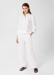Embroidered Nita Linen Shirt, White Sky Blue, hi-res
