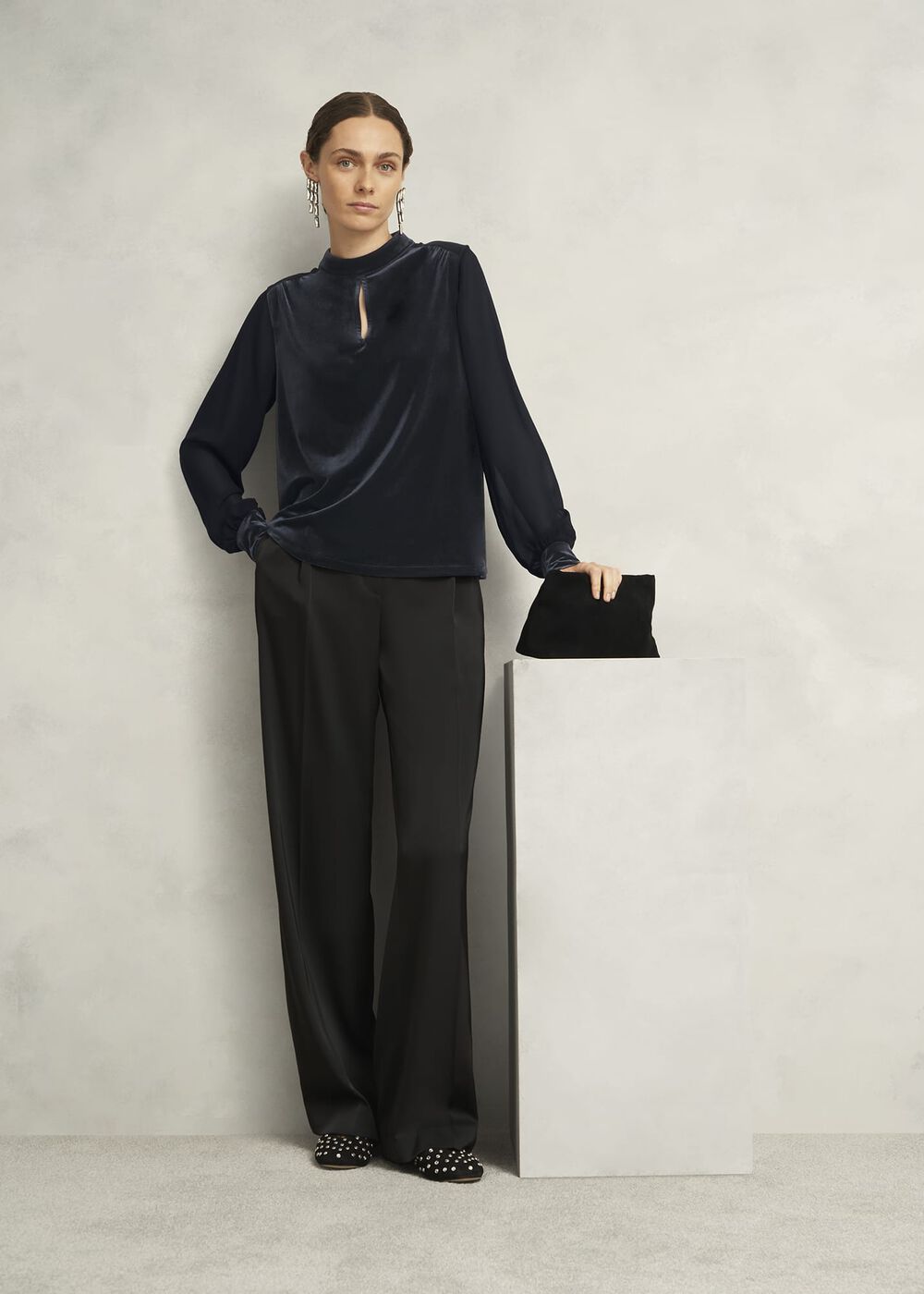Lorelai High Neck Sheer Sleeve Top, Black, hi-res