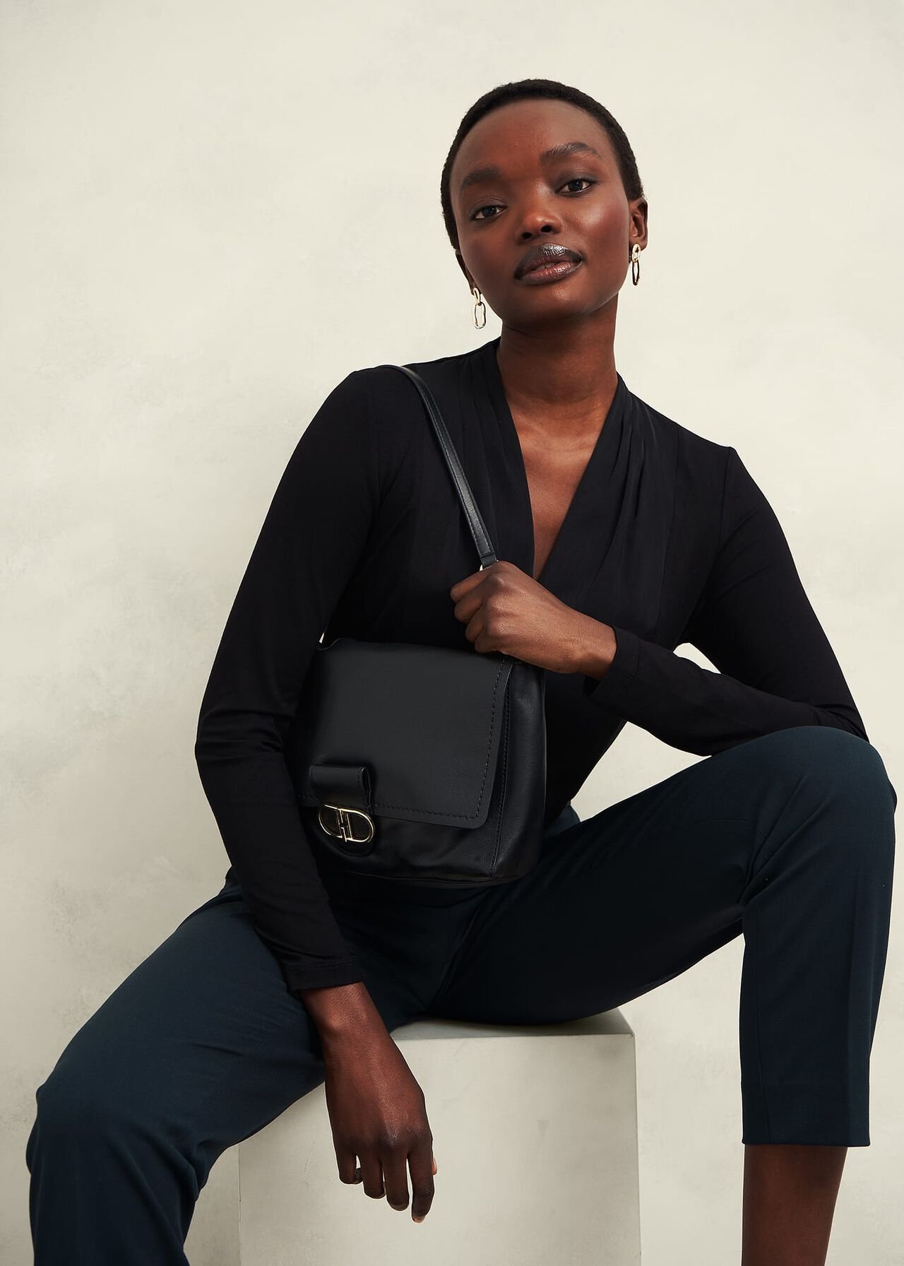 Mel Woven Front Top, Black, hi-res