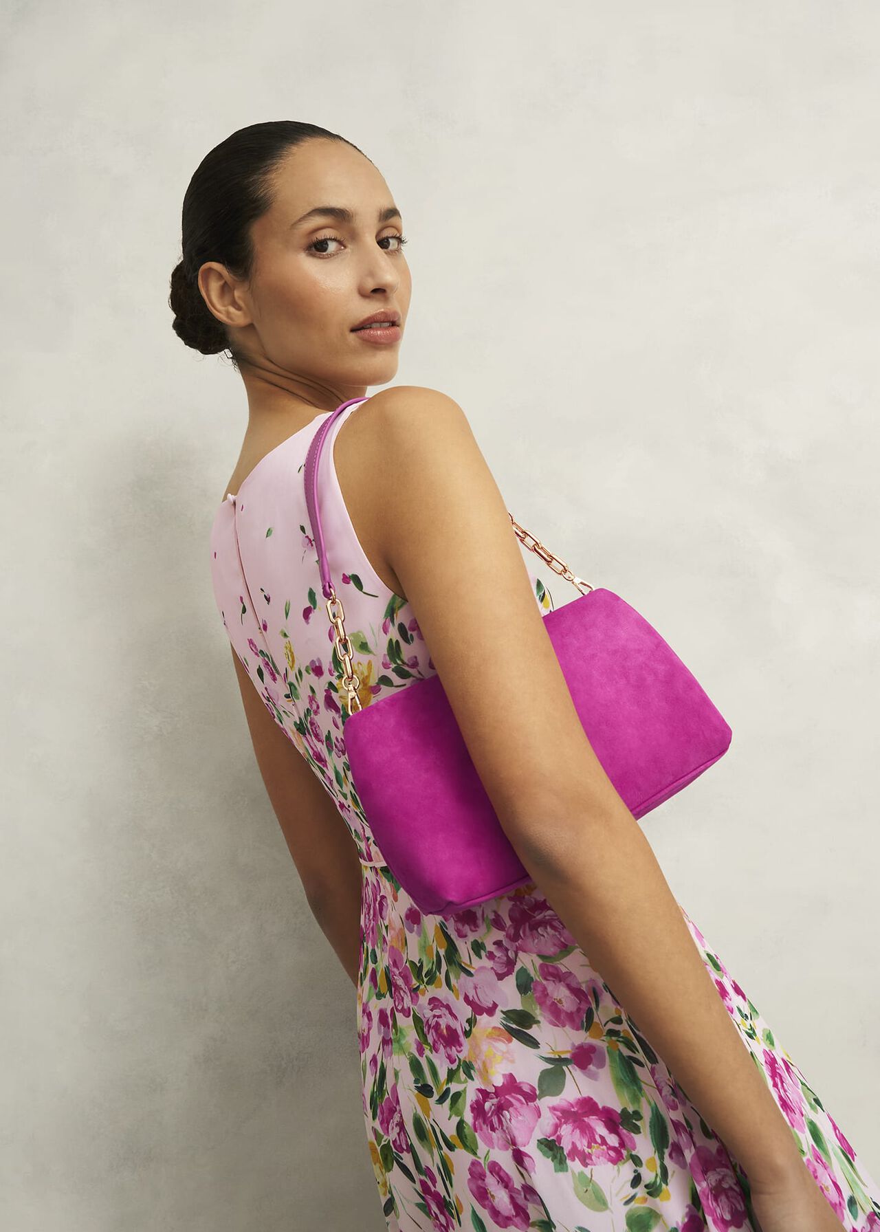 Clifton Suede Clutch, Bright Pink, hi-res