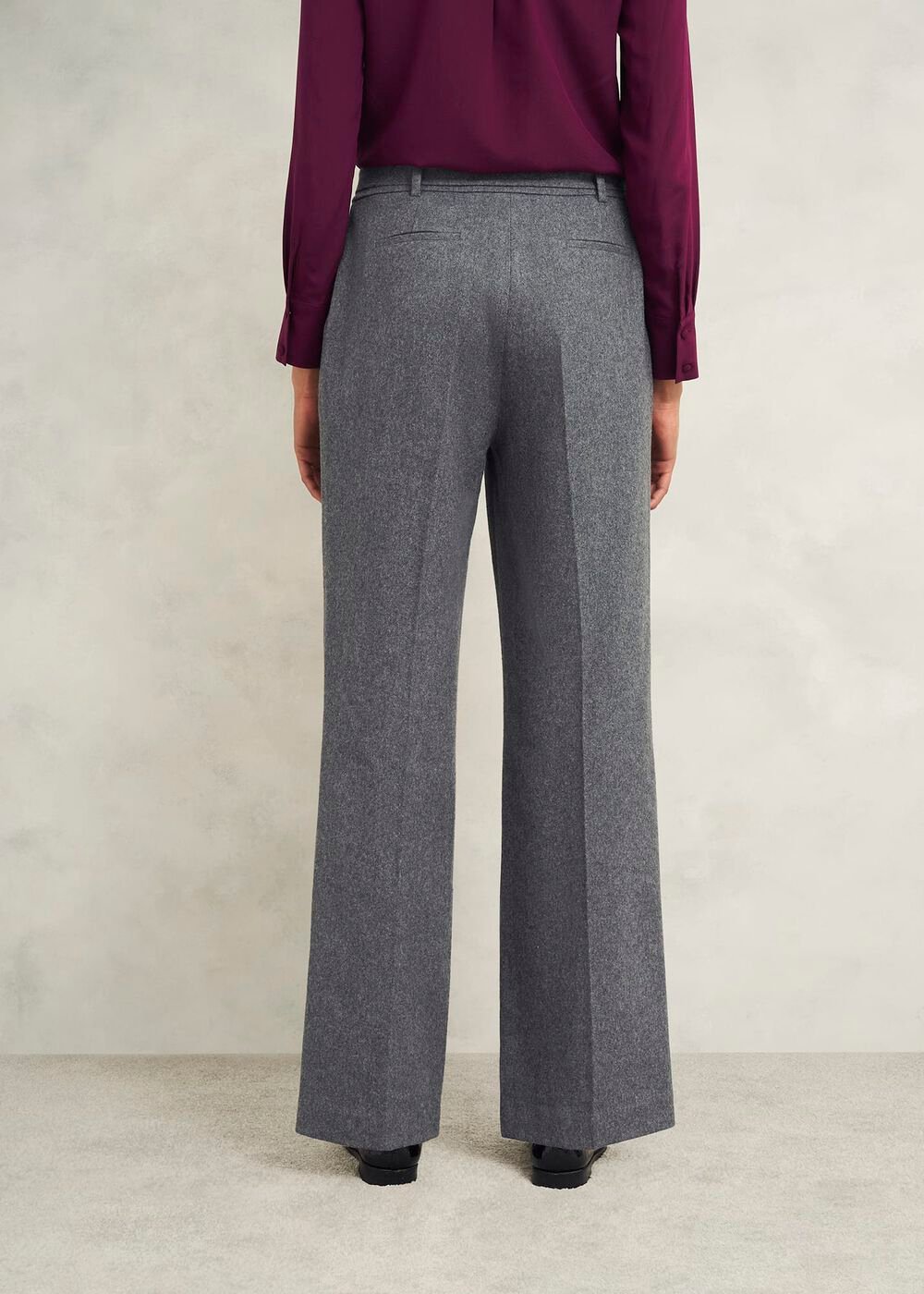 Elsie Wool Blend Wide Pants, Grey, hi-res