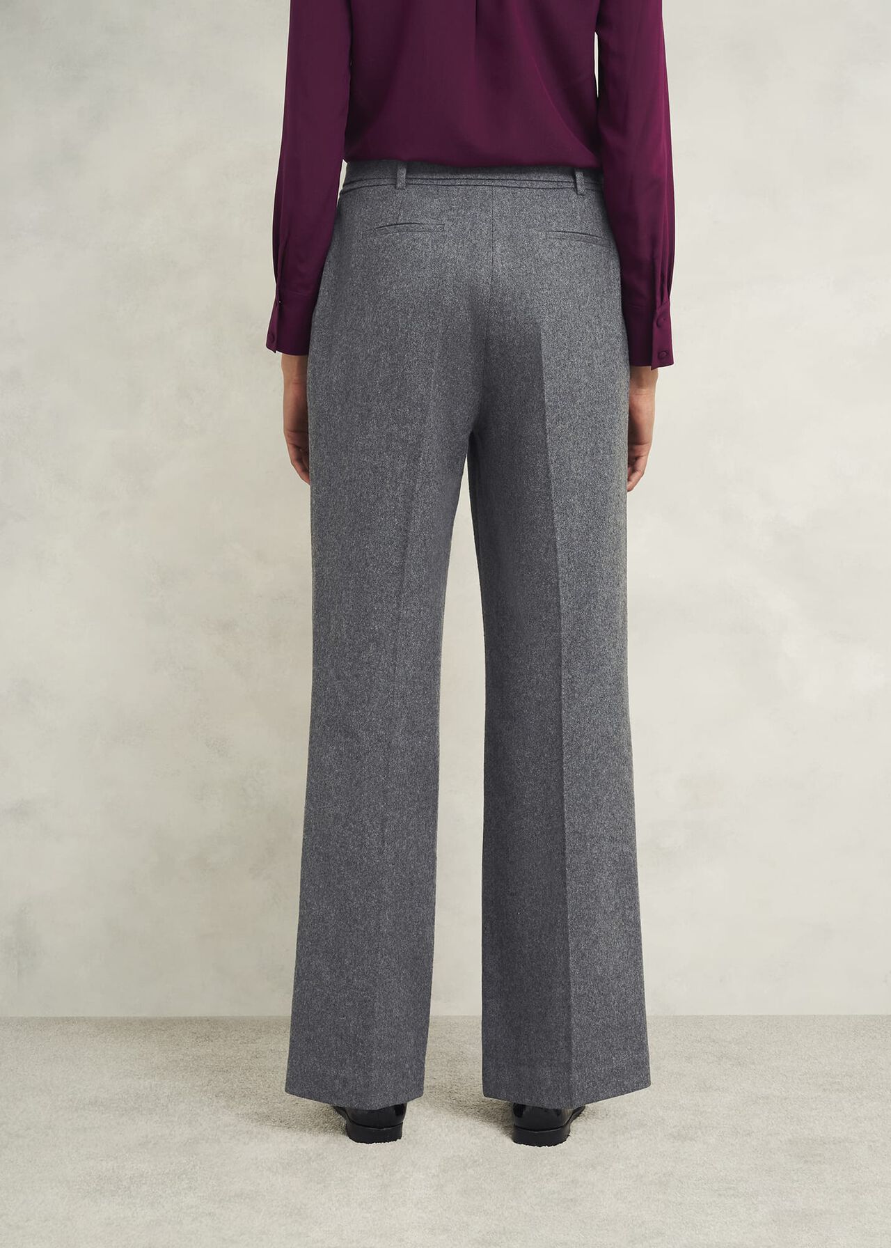 Elsie Wool Blend Wide Pants, Grey, hi-res