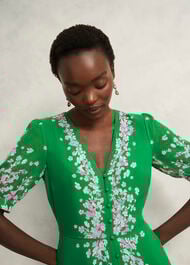 Petite Ana Silk Floral Dress, Green Pink, hi-res