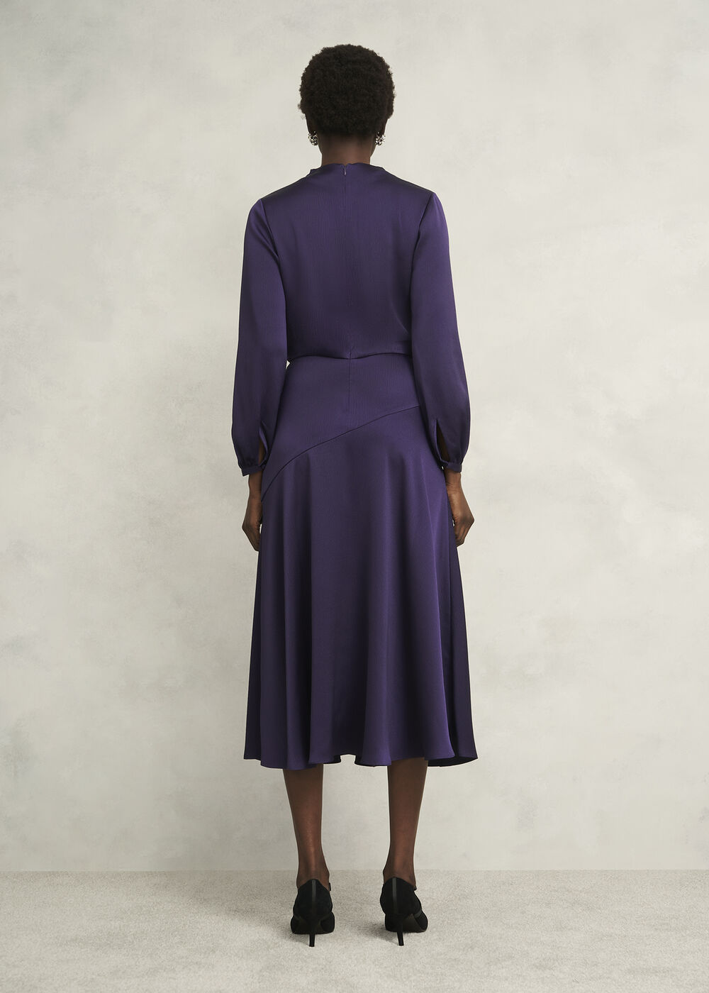 Pearl Textured Satin Dress, Midnight Purple, hi-res