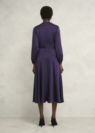 Pearl Textured Satin Dress, Midnight Purple, hi-res